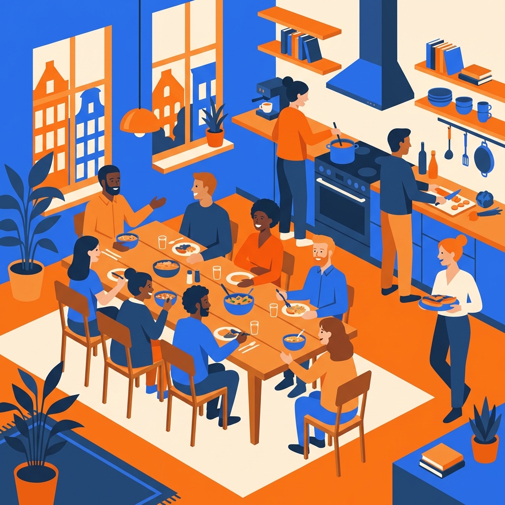 Vrienden die samen wonen en koken